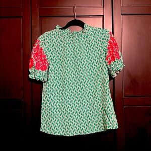 Aluna Levi Green and Pink Patterned Blouse